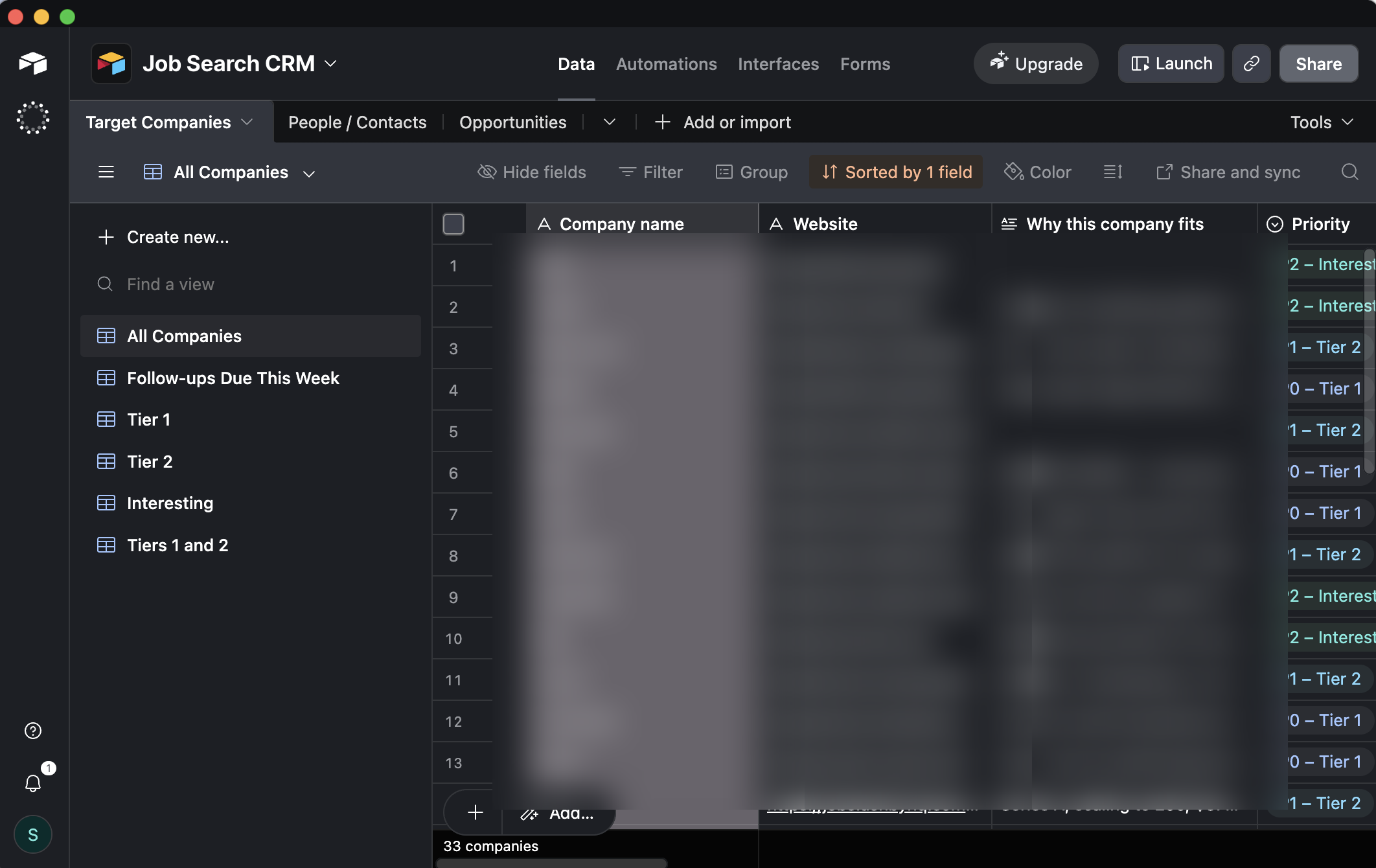 Job-search CRM in Airtable